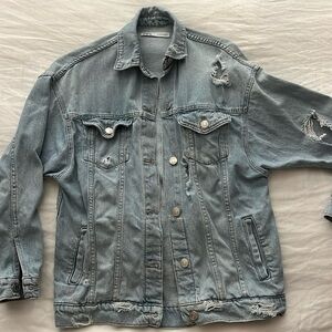 Oversized distressed denim jacket